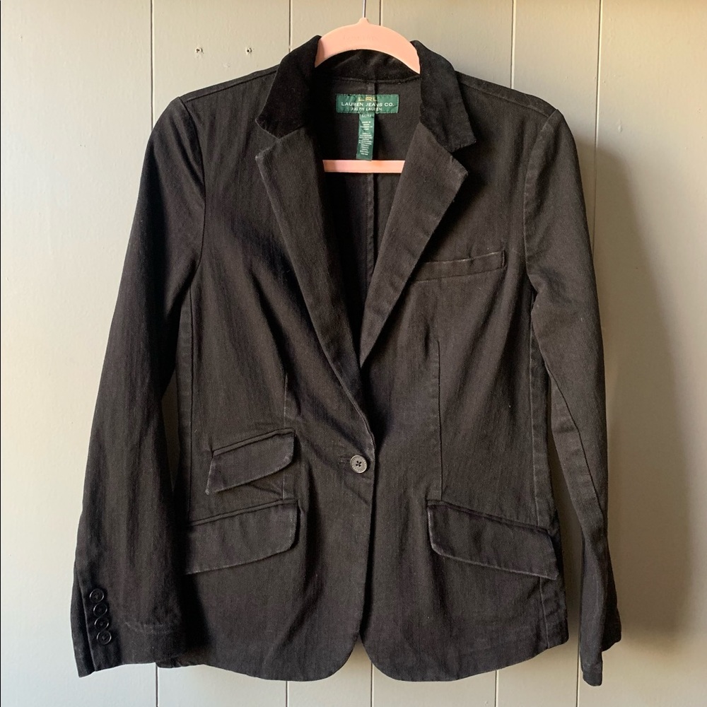 LRL Black Denim & Velvet Equestrian Jacket